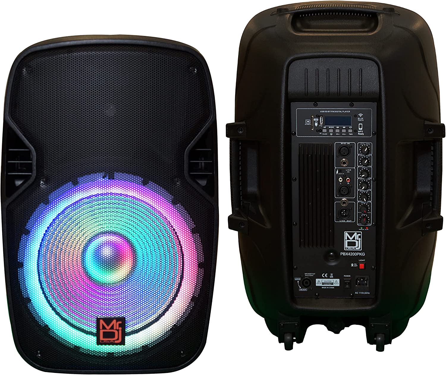 2 MR DJ PBX4200PKG 15" PA DJ 3000W Bluetooth Karaoke Speaker LED + Speaker Stand