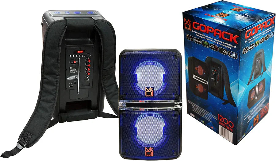 MR DJ GOPACK Dual 6.5" 1200W Portable Outdoor Bluetooth Speaker