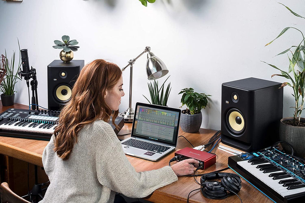Focusrite Scarlett 2i2 Studio 4th Gen USB Audio Interface Bundle for the Songwriter with Condenser Microphone and Headphones for Recording, Streaming, and Podcasting