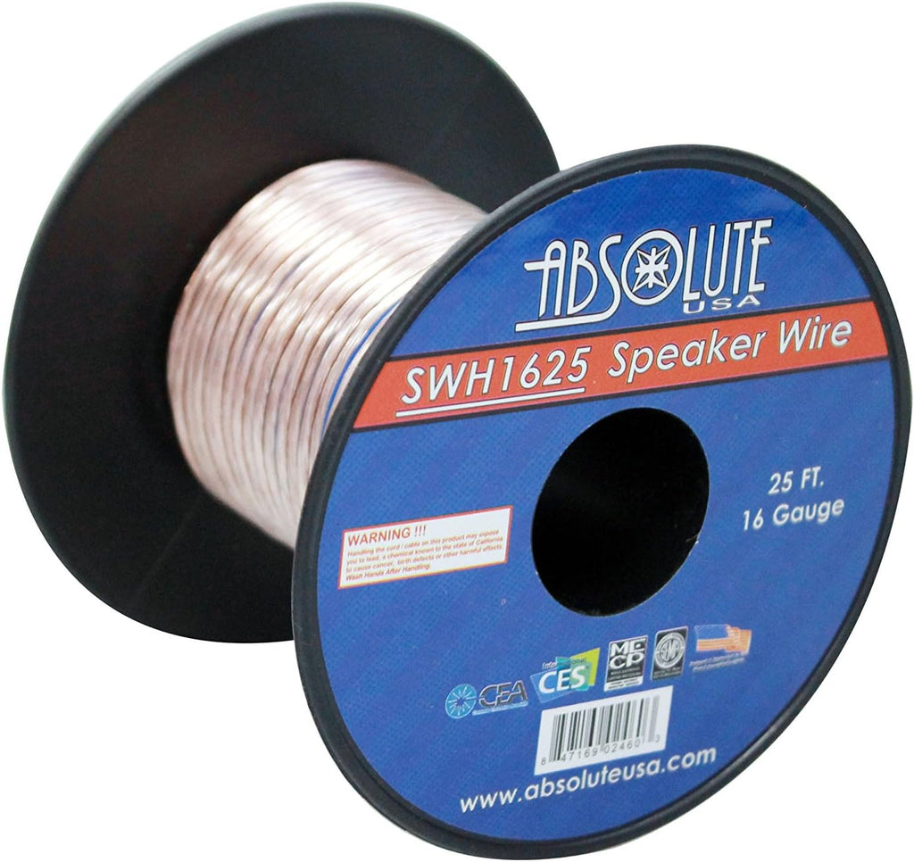 Absolute SWH1625 25' 16 Gauge Car Home Audio Speaker Wire Cable Spool
