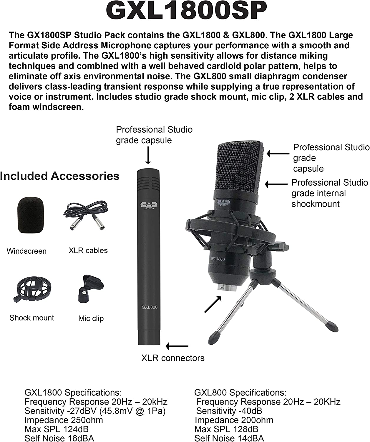 CAD Audio GXL1800SP Studio Pack with GXL1800 Side Address & GLX800 Small Diaphragm Mic - Perfect for Studio, Podcasting & Streaming