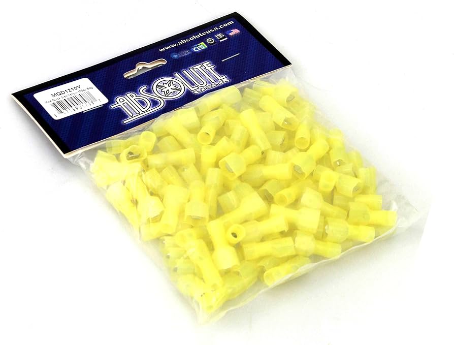 Absolute MQD1210Y 12/10 Gauge Nylon Fully Insulated Male Quick Disconnects Yellow
