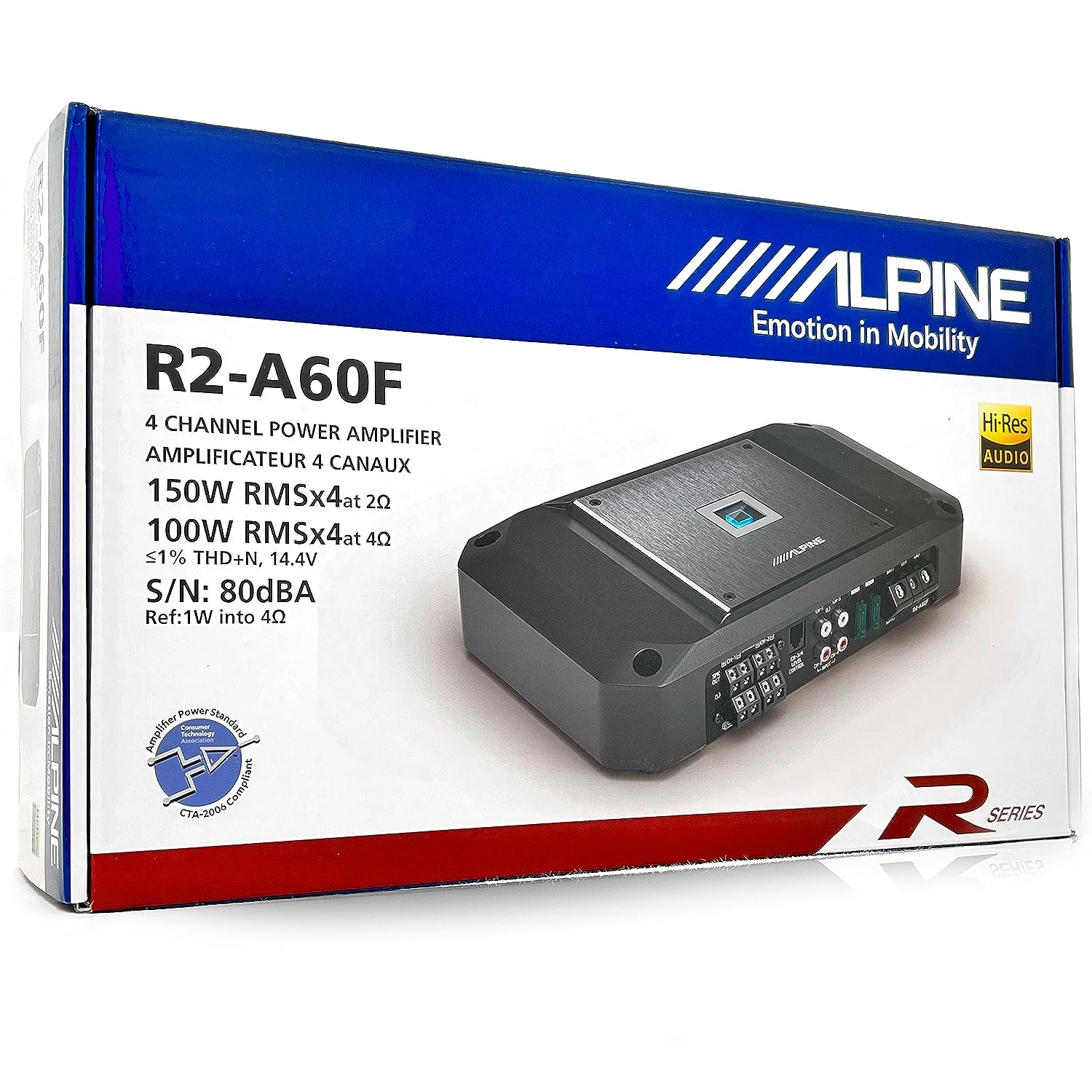 Alpine R2-A60F 4 Channel 600 Watt Class D Car Audio Amplifier & KIT10 Installation AMP Kit