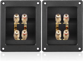 American Terminal 2PCS Rectangle 4-Way Speaker Box Terminal Cup with Banana Plugs, Screw Type Binding Post Subwoofer Box Speaker Terminal Plates for DIY Home Car Stereo Speaker & Subwoofer