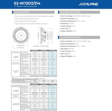 Load image into Gallery viewer, Alpine S2-W12D2 1800W 12" Dual 2 ohm Car Subwoofer + KTE-12G.3 Grille