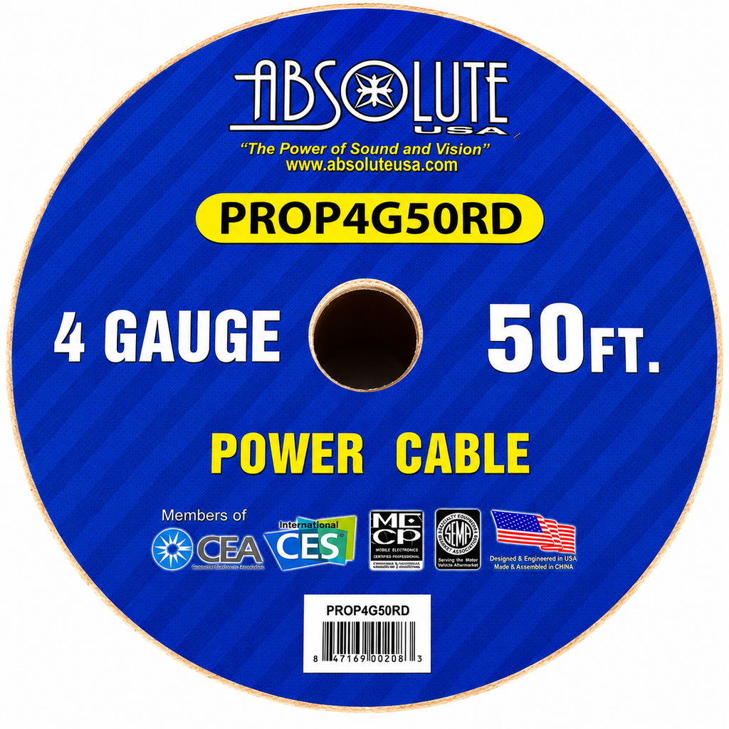 Absolute PROP4G50RD Pro Series Red 50 Feet 4 Gauge Ultra Flexible Power/Ground Battery Amp 12V Cable Wire for Auto, Car, Inverter, RV, Solar, Marine, Trucks