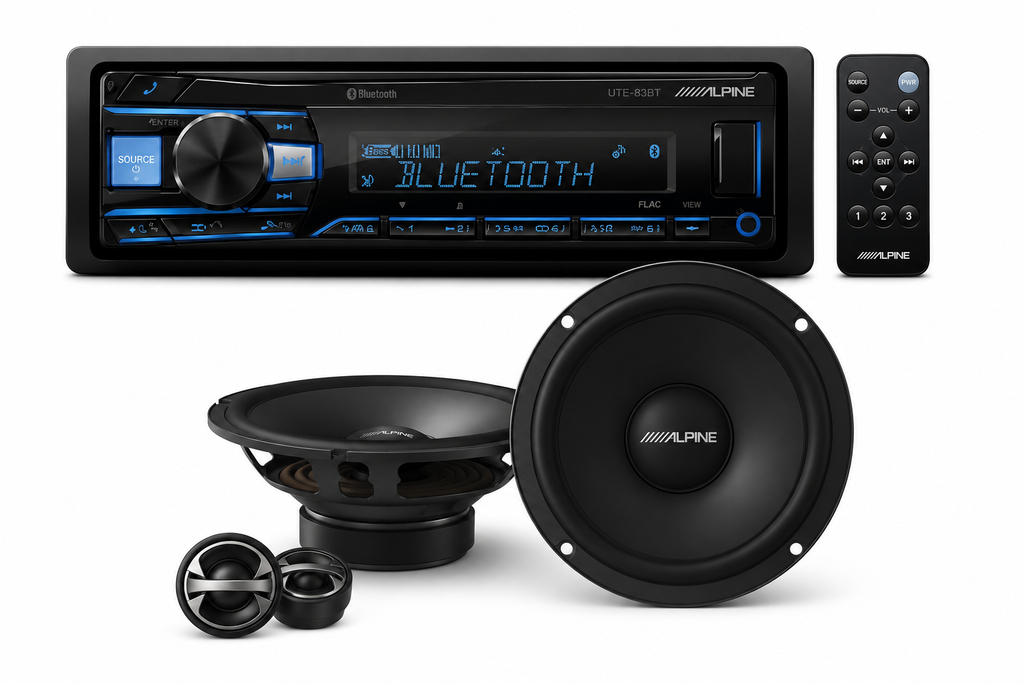 Alpine UTE-83BT Multimedia Receiver + DM-65C-G 6.5" Component 2-Way Bundle