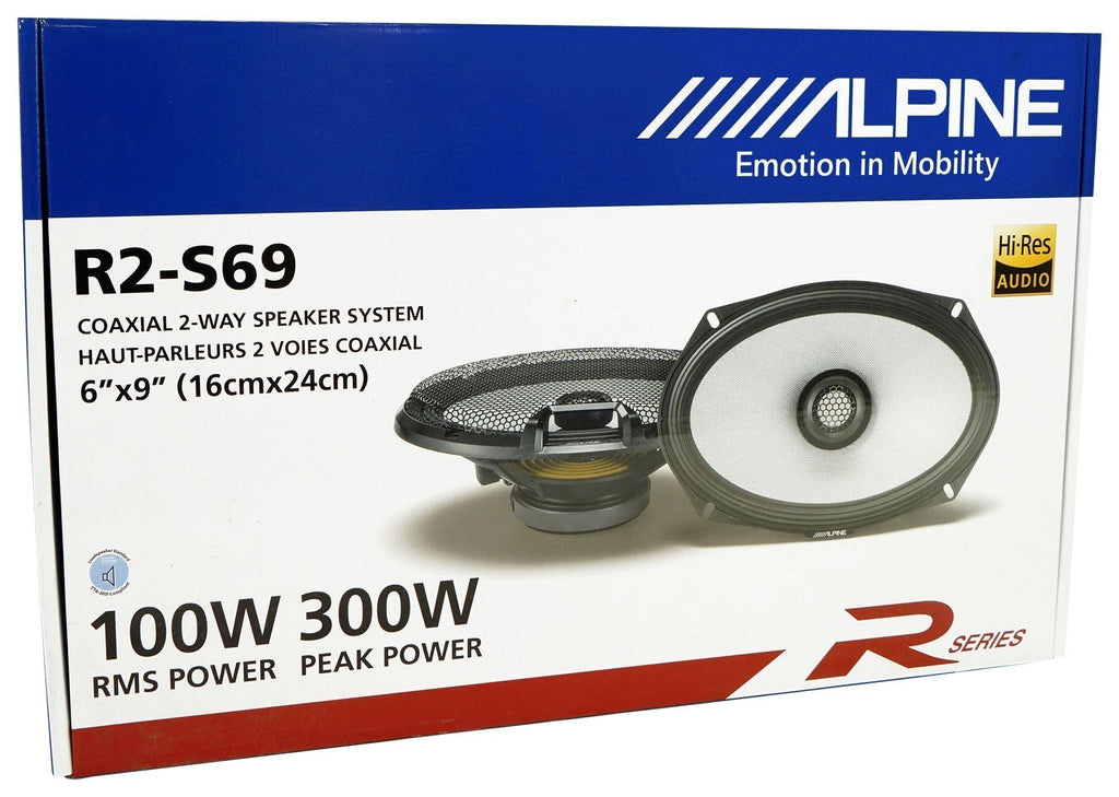Alpine R2-S69 R-Series 6"x9" 600W 2-Way Car Coaxial Speakers & KIT4 AMP Kit