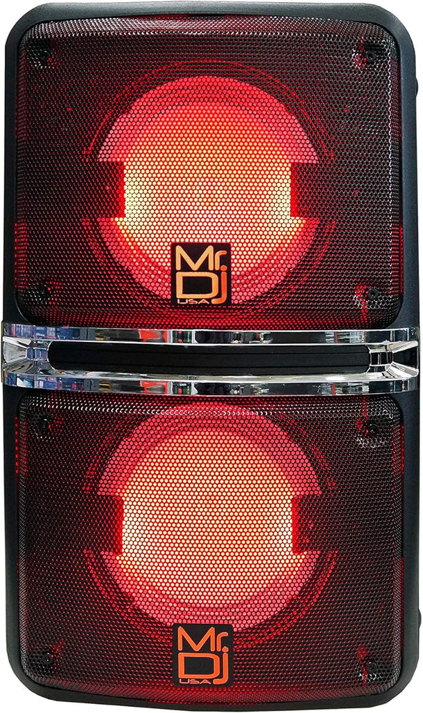 2 MR DJ GOPACK Dual 6.5" 1200W Portable Speaker Bluetooth USB/Micro SD Rechargeable LED Accent Lighting