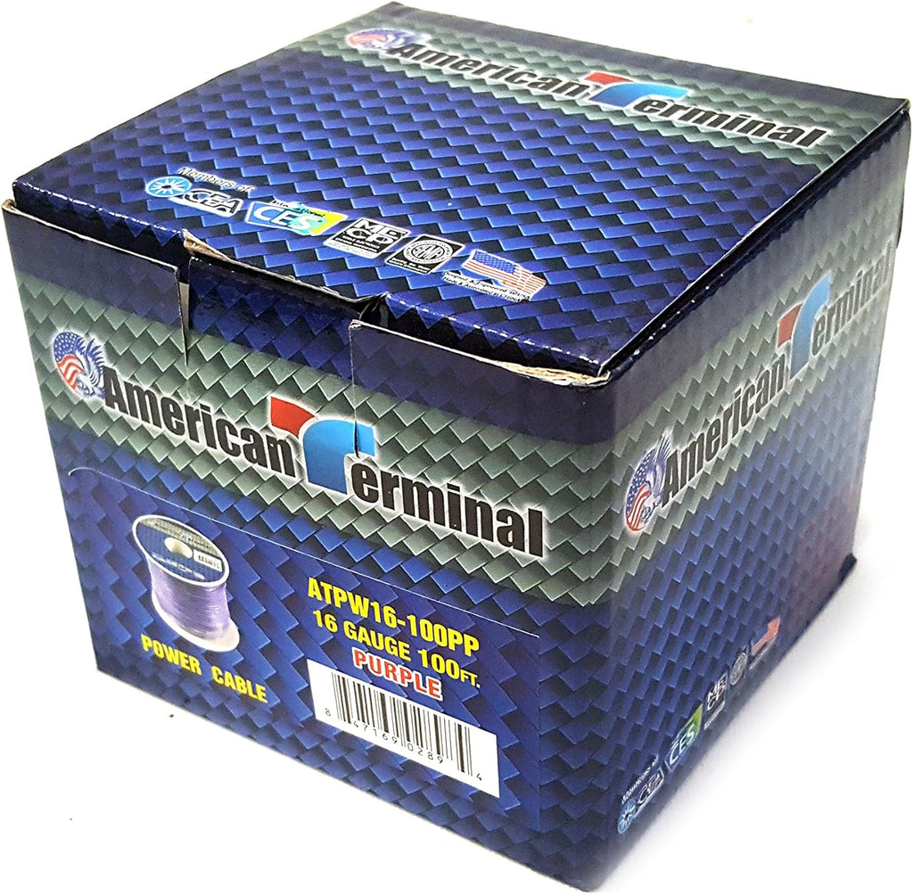 American Terminal ATPW16-100PP 16GA 100' Purple Primary Remote Power Ground Wire