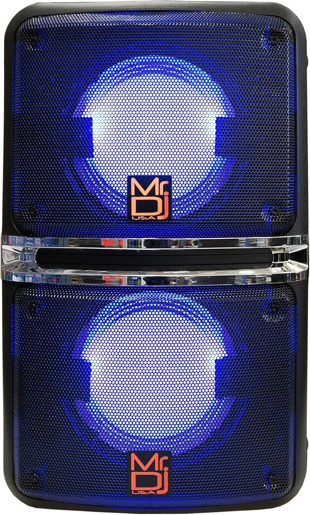2 MR DJ GOPACK Dual 6.5" 1200W Portable Speaker Bluetooth USB/Micro SD Rechargeable LED Accent Lighting