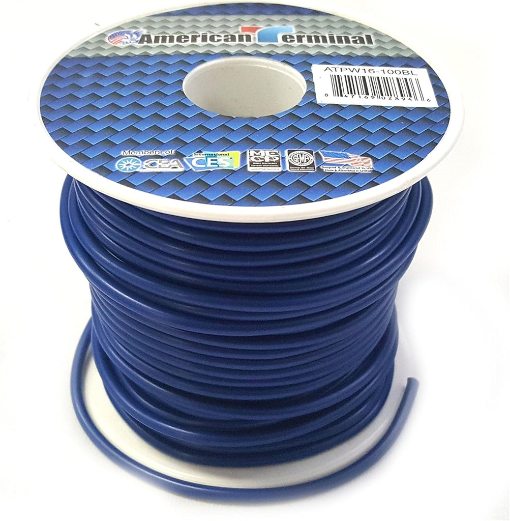 American Terminal ATPW16-100BL 16GA 100' Blue Primary Remote Power Ground Wire