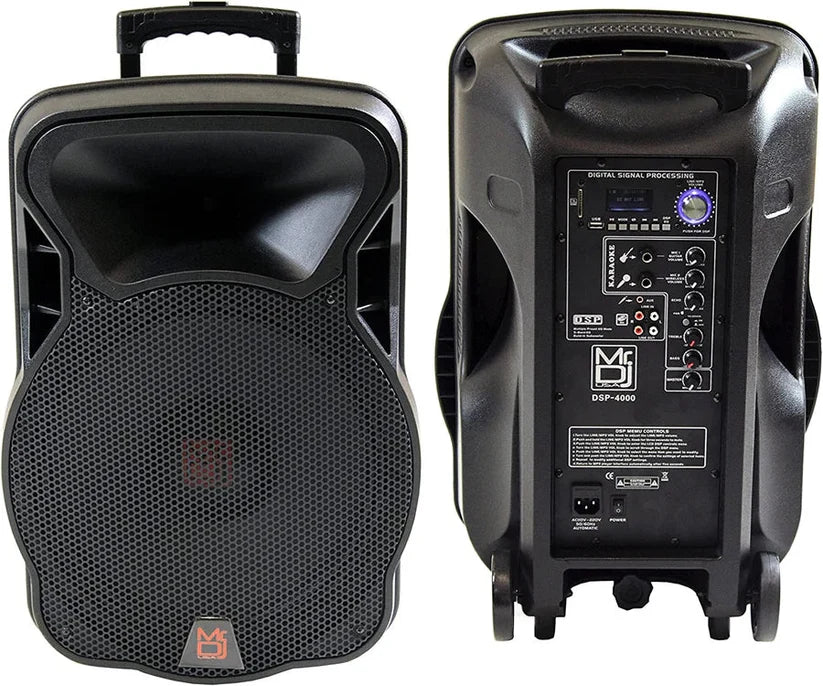 2 PRO 15" 4000W Bluetooth DSP FM Radio USB Portable PA DJ Speaker & Stands