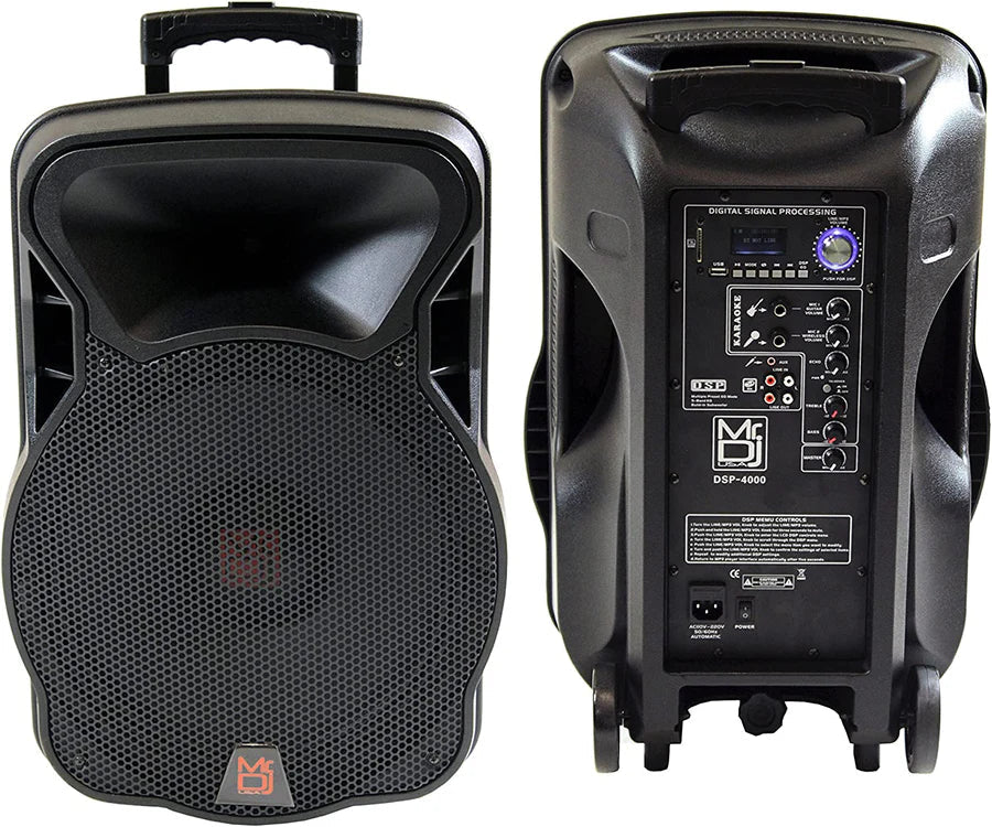 MR DJ 4000W Bluetooth DSP FM Radio USB Portable PA DJ KARAOKE Speaker