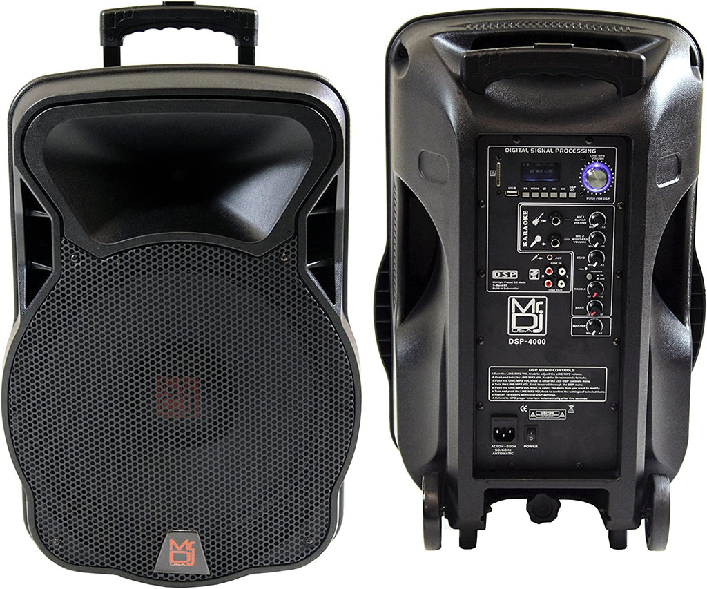 Mr. Dj DSP4000 PA DJ 15" 4000W DSP FM Bluetooth Speaker and Stand