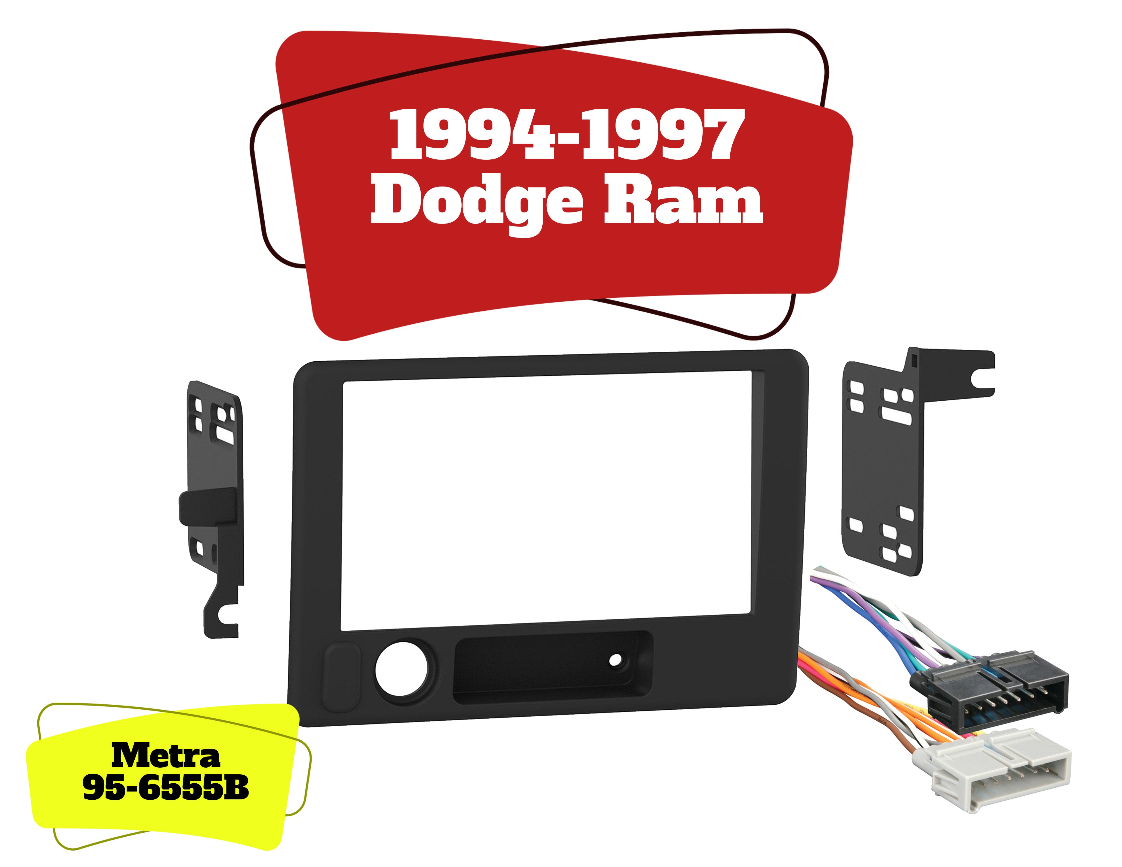 Metra 95-6555B 94-97 Dodge Ram Double Din Car Radio Stereo Installation Dash Kit & 70-1817 Wiring Harness