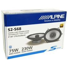 Load image into Gallery viewer, Alpine S2-A36F 4 Ch Amplifier + 2 Pair S2-S68 5X7/6X8 Coax Speakers &amp; Wiring Kit