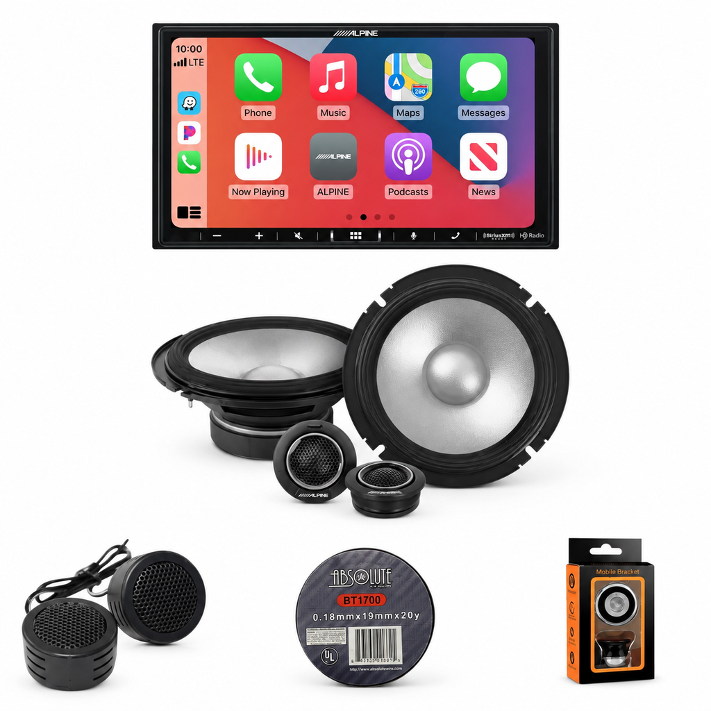 Alpine iLX-407+S2-S65C+TW500+BT1700 7-Inch Multimedia Receiver Apple Carplay and Android Auto &1 Pair Type S 6.5" Component Speakers + Accessory Bundle