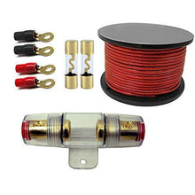 Load image into Gallery viewer, MK Audio 100 Amp Inline AGU Fuse Holder Fits 4 8 10 Gauge Wire with  RT4 4-Gauge Ring Terminal and AGU100 AGC Gold Standard Glass Fuses 100 Amp 12 Volts + 4 Gauge Power 20 Feet RED