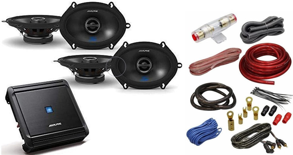 Alpine S2-A36F 4 Ch Amplifier + 2 Pair S2-S68 5X7/6X8 Coax Speakers & Wiring Kit