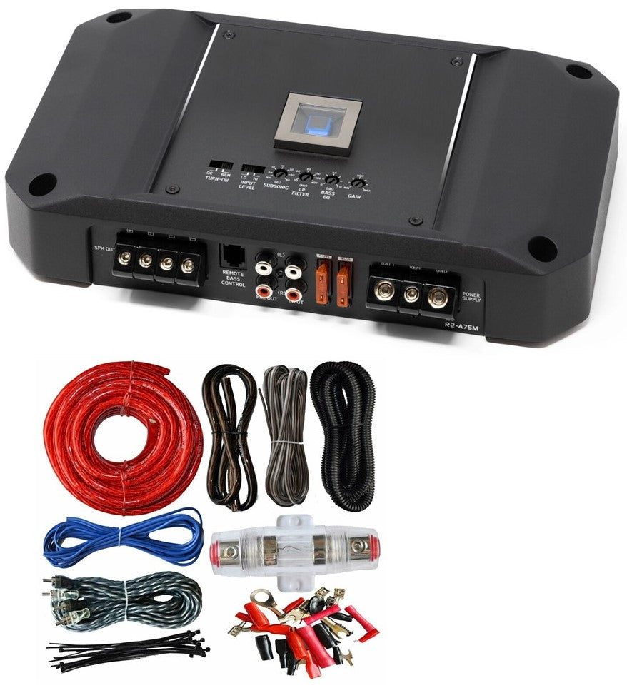 Alpine R2-A75M 750 W RMS R-Series Class-D Mono Sub Amplifier + 4 Gauge Amp Kit