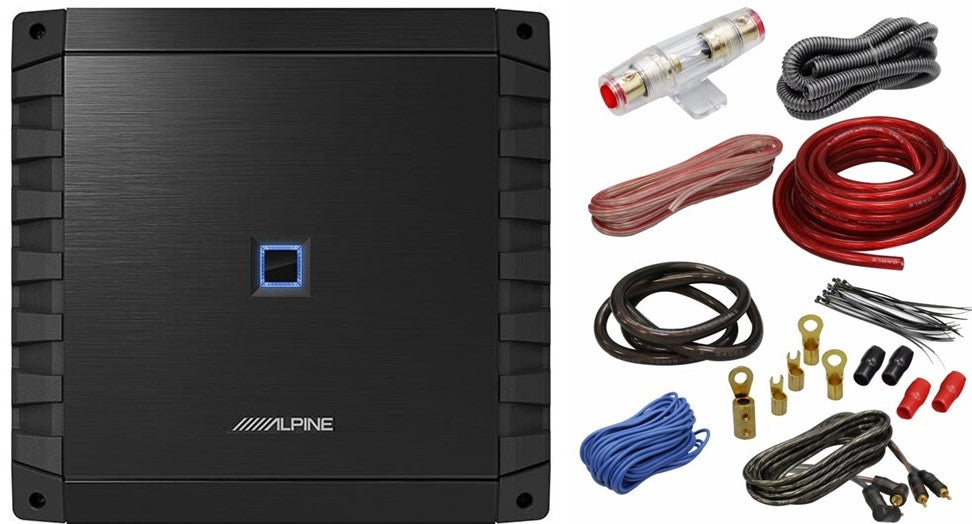 Alpine S2-A60M S-Series Class D 600 W Mono Subwoofer Amplifier + 4 Gauge Amp Kit