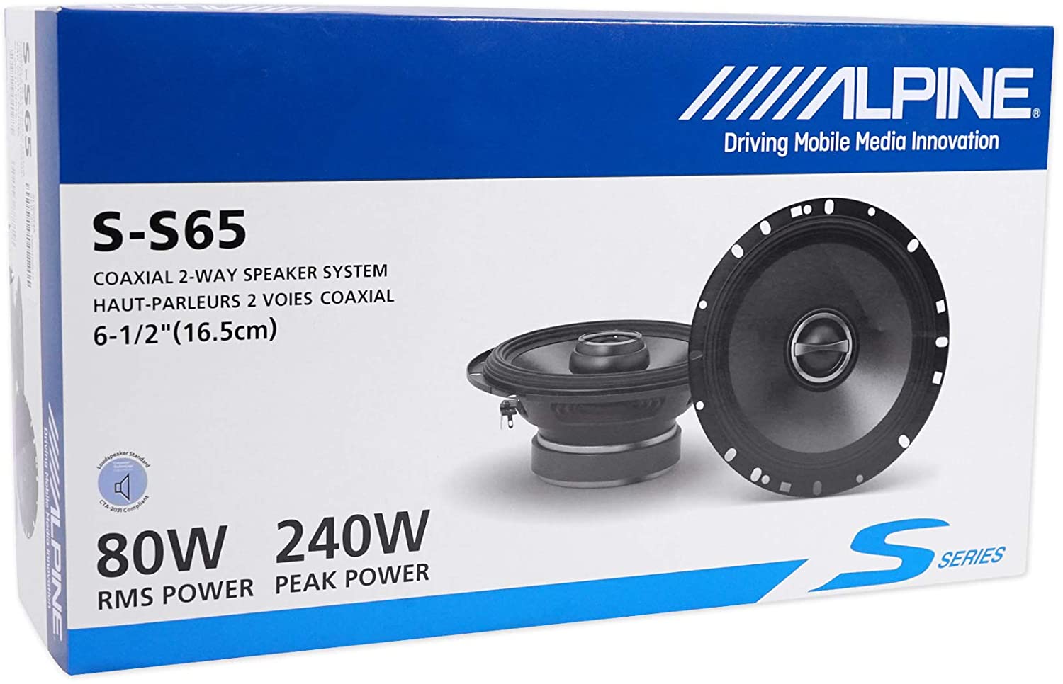 2 Alpine S-S65 Car Speaker 480W Max (160W RMS) 6.5" Type-S 2-Way Coaxial Car Speakers