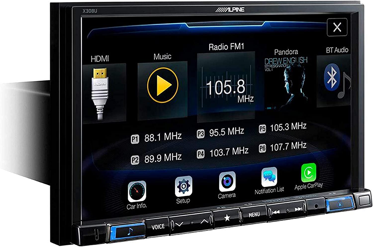 Alpine X308U, Absolute CAM1800C Bundle<br/> 8" Digital Media Receiver with Apple CarPlay, Android Auto & Bluetooth Compatibility (Single DIN) & Absolute CAM1800B Black License Plate Rear View Camera
