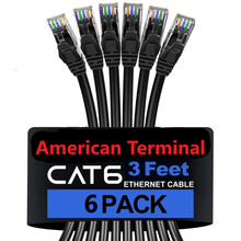 Load image into Gallery viewer, 6 A-T 3' Cat6a Ethernet network patch cable RJ45 23AWG 600M solid copper wire 3' black