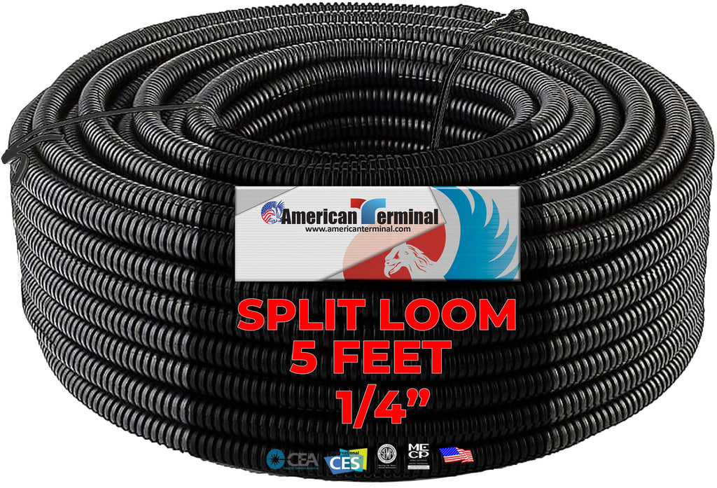 American Terminal SLT14 5 FT 1/4" INCH Split Loom Tubing Wire Conduit Hose Cover Auto Home Marine Black Marine Black