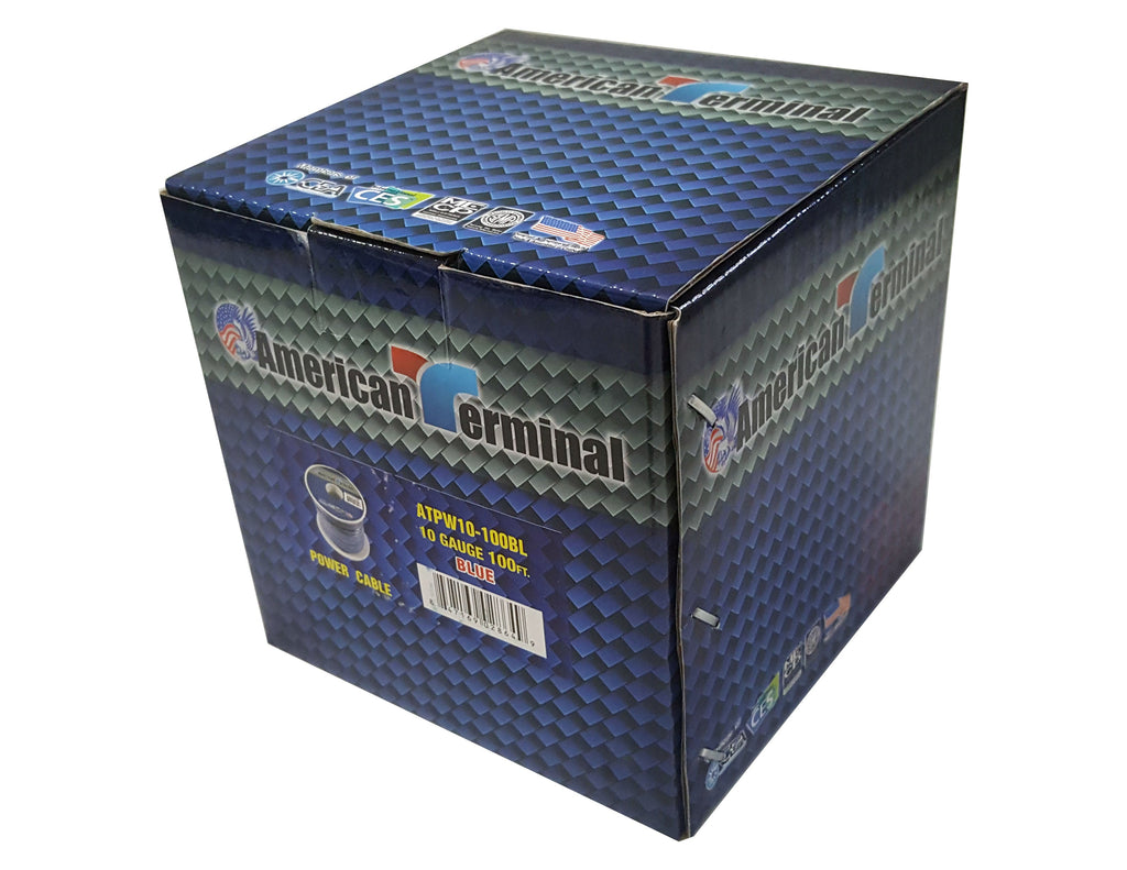 American Terminal ATPW10-100BL 10GA 100' Blue Primary Remote Power Ground Wire