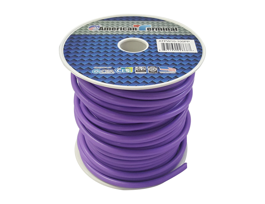 American Terminal ATPW10-100PP 10GA 100' Purple Primary Remote Power Ground Wire