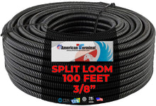 Load image into Gallery viewer, 100 Feet 3/8" BLACK SPLIT WIRE LOOM POLYETHYLENE TUBING CABLE CONDUIT
