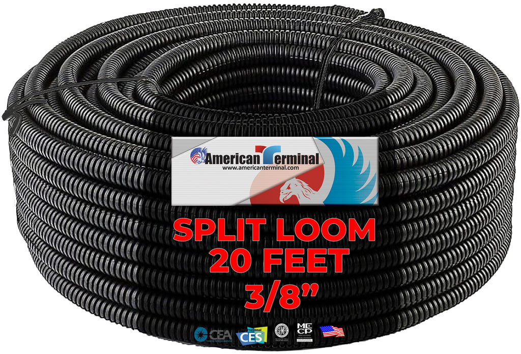 American Terminal 20 Ft. 3/8" Split Wire Loom Conduit Polyethylene Tubing Black