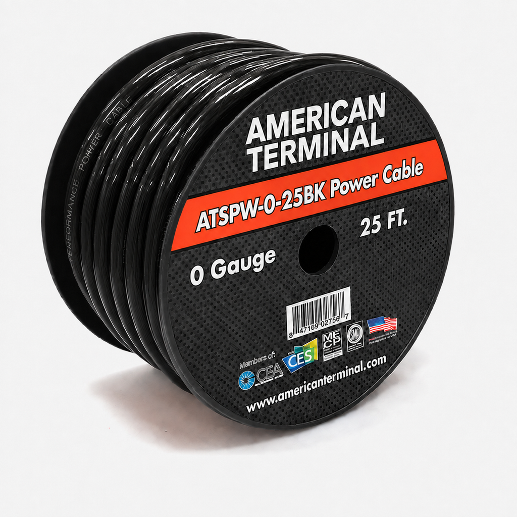 A TERMINAL 25 FEET 0 GAUGE BLACK POWER / GROUND WIRE CABLE 1/0 GAUGE CAR AUDIO
