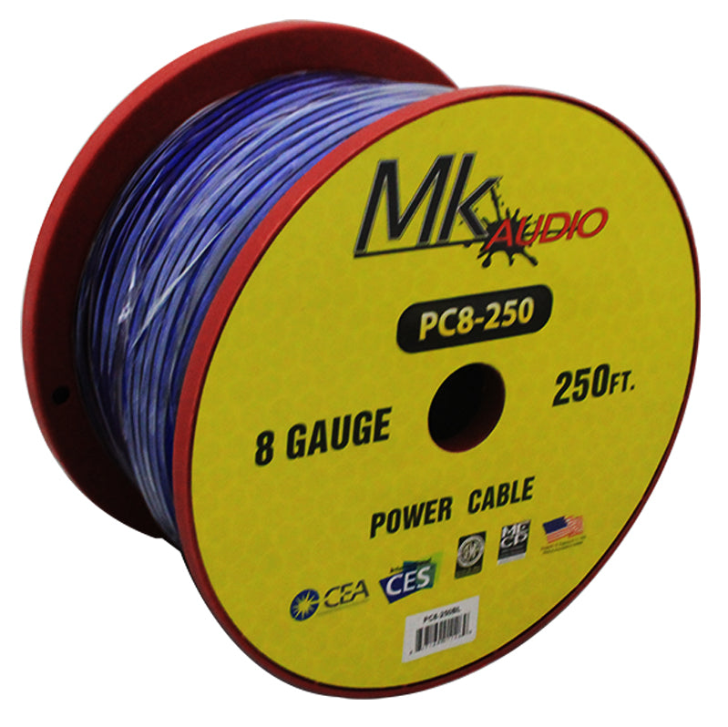 2 MK Audio PC8250BL 8GA 250' Blue Power Ground Wire Car Audio Amplifier Marine Cable