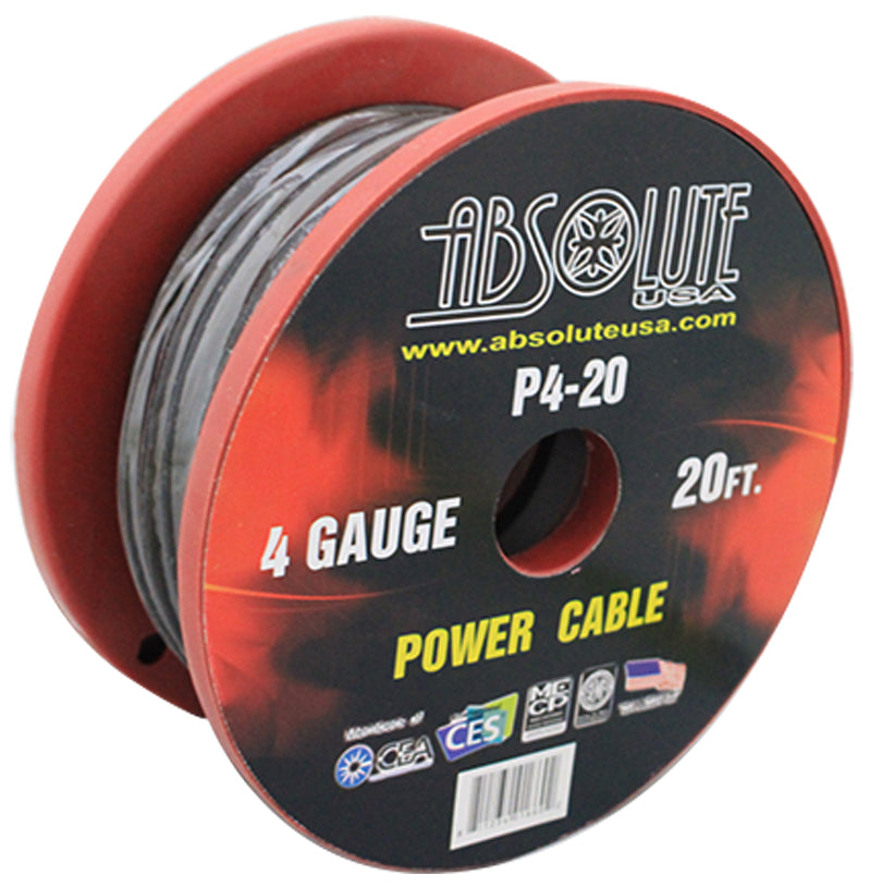 20' FT 4 GAUGE GA AWG BLACK WIRE CABLE POWER GROUND PRIMARY AMP AUDIO