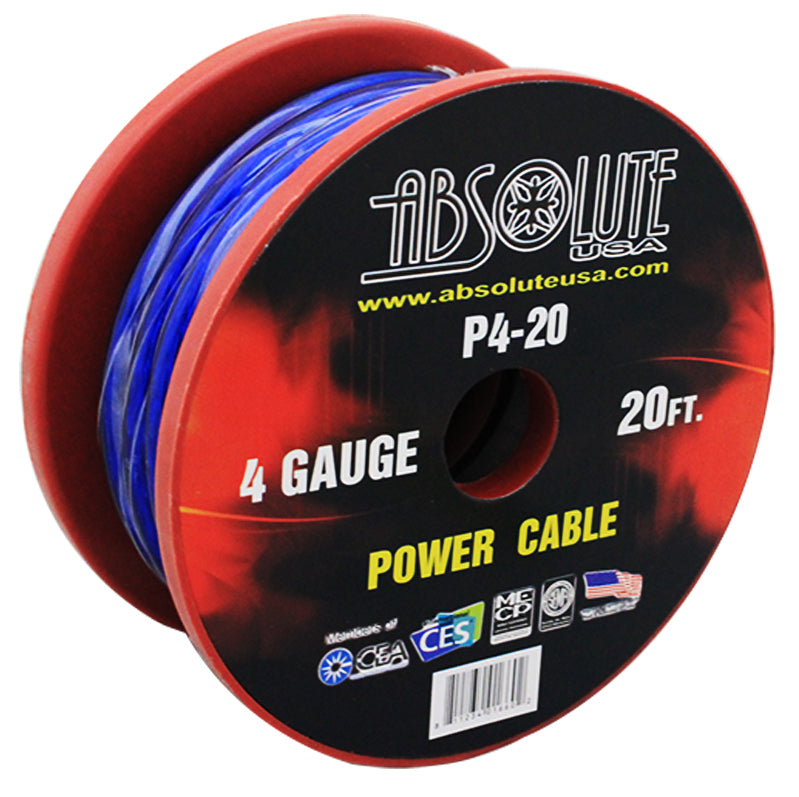 Absolute P4-20BL 20' 4-Gauge Blue Copper Mix Power Ground Wire Cable