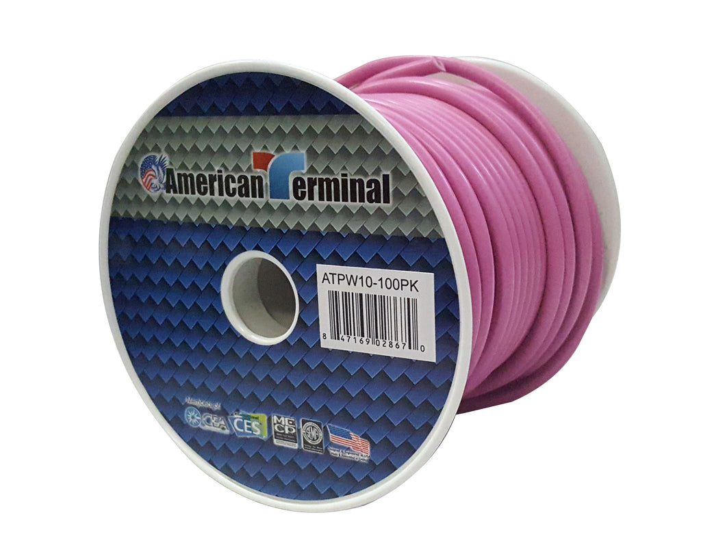 American Terminal ATPW10-100PK 10GA 100' Pink Primary Remote Power Ground Wire
