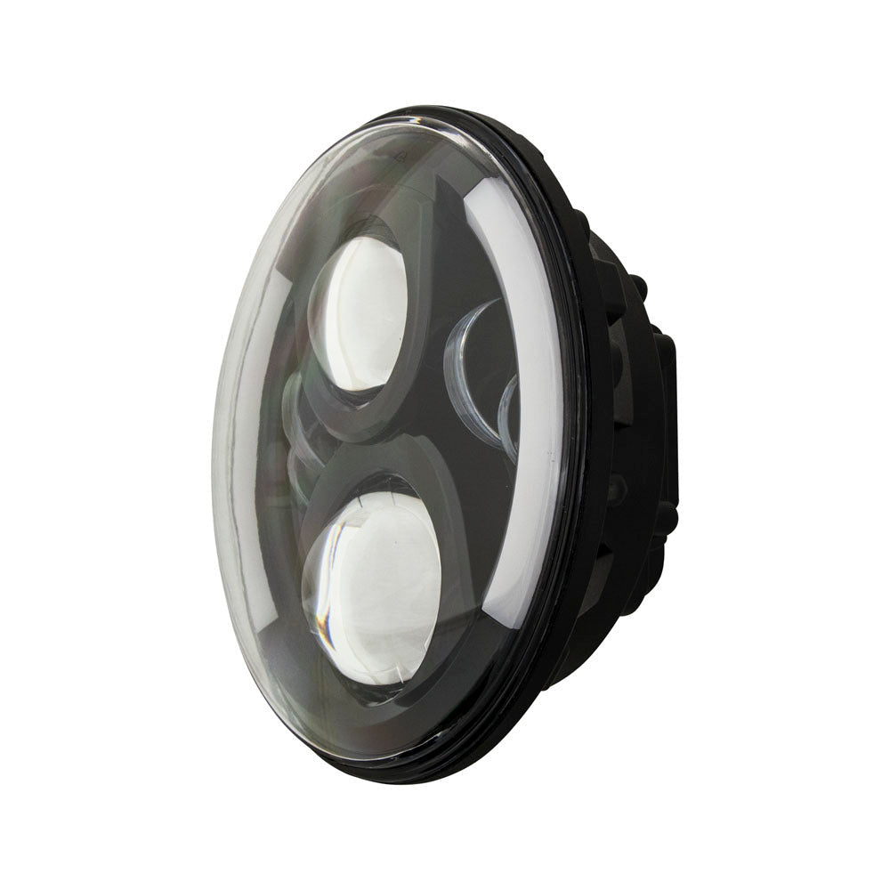 Saddle Tramp BC-703B Round Motorcycle Headlights with Black Face and Partial Halo - 7 Inch