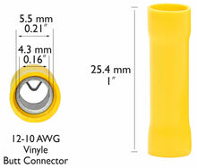 Load image into Gallery viewer, American Terminal TBCV1210Y 100 pcs 12 - 10 Gauge AWG Yellow insulated crimp terminals connectors Butt Connectors