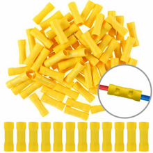 Load image into Gallery viewer, American Terminal TBCV1210Y 100 pcs 12 - 10 Gauge AWG Yellow insulated crimp terminals connectors Butt Connectors