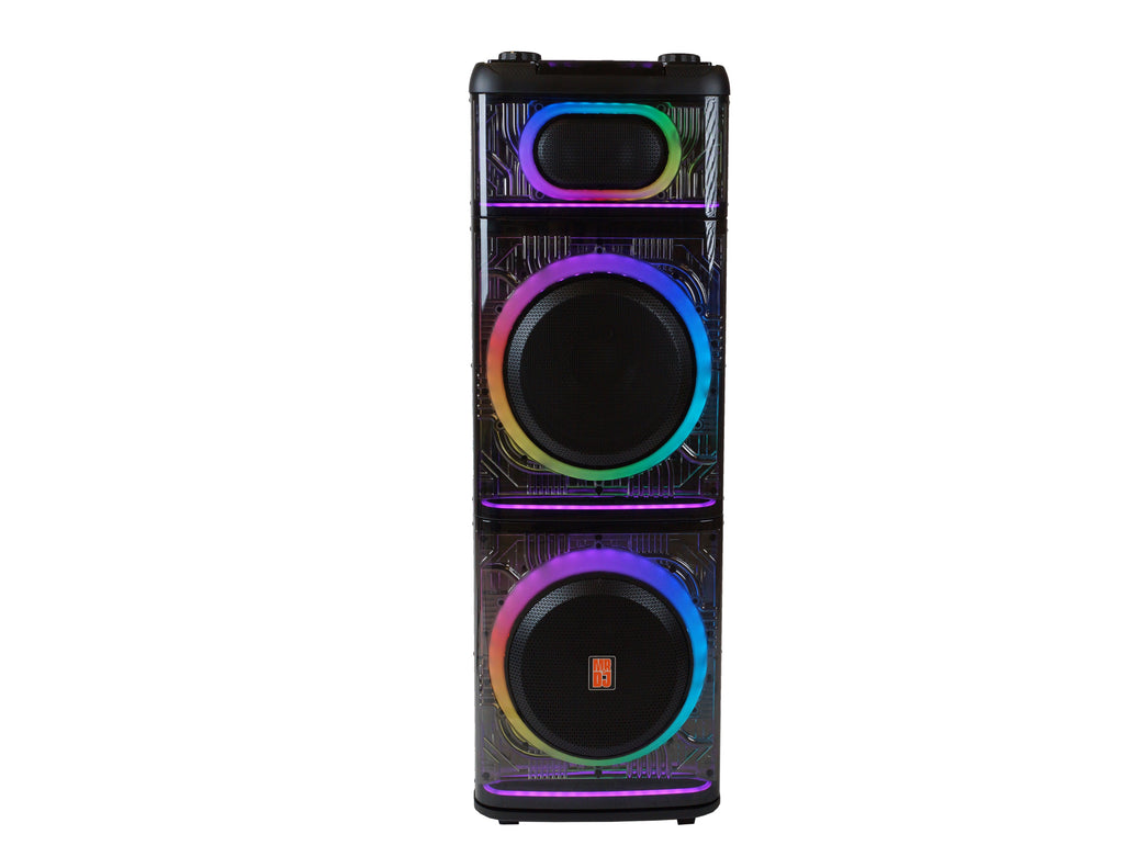 2 MR DJ BEVERLY HILLS 55000W Dual 12” Bluetooth Rechargeable Party Speaker Ring Partylights 2 Wireless Mic TWS Portable DJ PA System