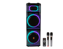 Load image into Gallery viewer, 2 MR DJ BEVERLY HILLS 55000W Dual 12” Bluetooth Rechargeable Party Speaker Ring Partylights 2 Wireless Mic TWS Portable DJ PA System