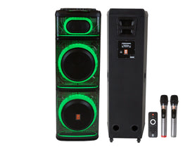 2 MR DJ BEVERLY HILLS 55000W Dual 12” Rechargeable Bluetooth Party Speaker Ring Partylights 2 Wireless Mic TWS Portable DJ PA System