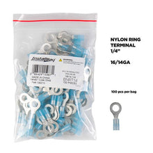 Load image into Gallery viewer, Install Bay BNRT14 Blue Nylon Ring Terminals 16-14 GA 1/4 inch - Package of 100