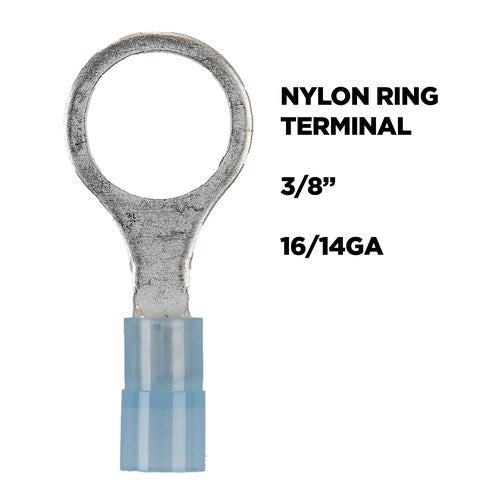 Install Bay BNRT38 Blue Nylon Ring Terminals 16-14 GA 3/8 inch - Package of 100