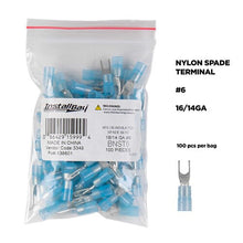Load image into Gallery viewer, Install Bay BNST6 Blue Nylon Spade Terminals 16-14 Gauge #6 - Package of 100