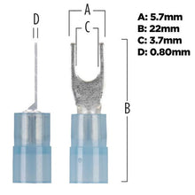 Load image into Gallery viewer, Install Bay BNST6 Blue Nylon Spade Terminals 16-14 Gauge #6 - Package of 100