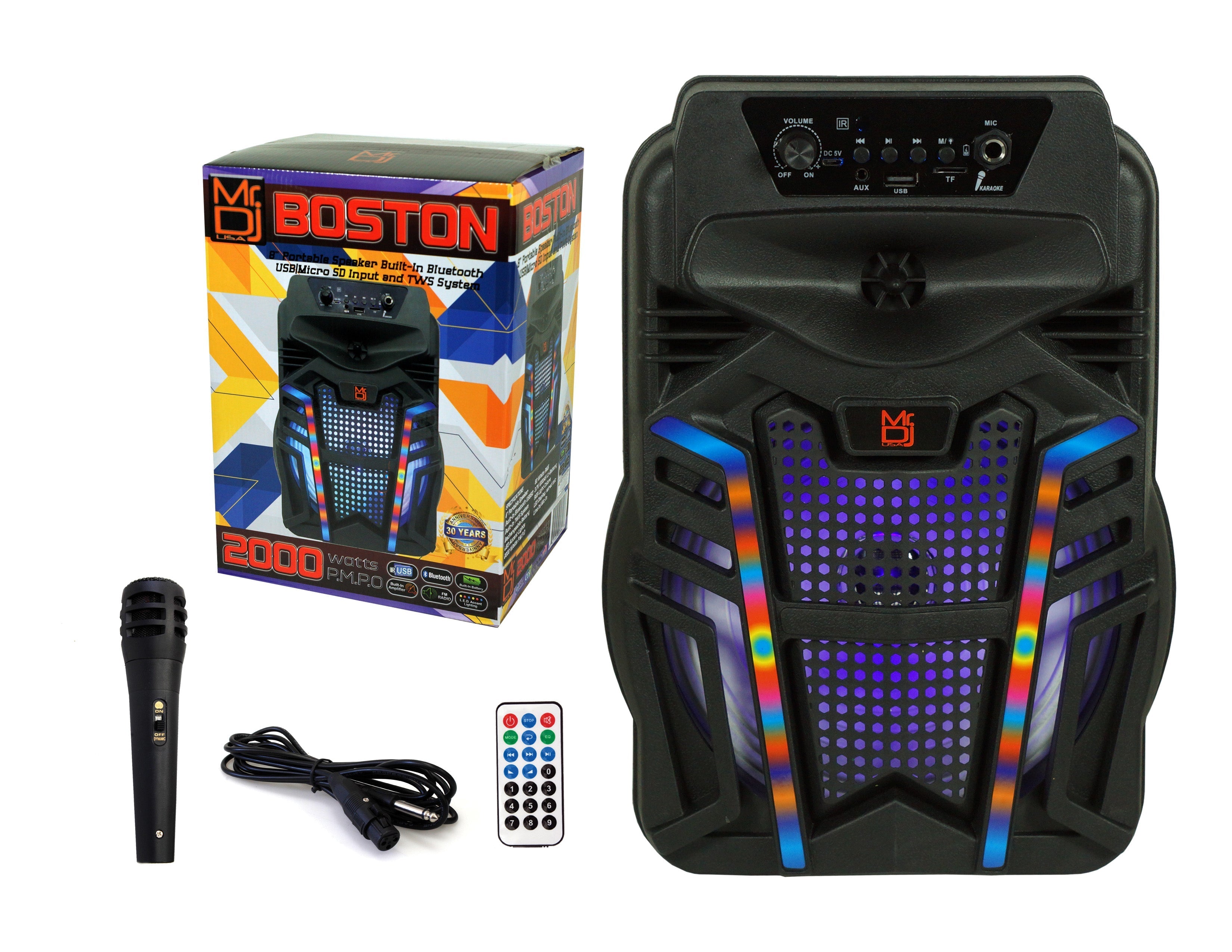 Mr. Dj BOSTON 8" Portable Bluetooth Speaker<br/> 8" Portable Active Powered Bluetooth TWS Speaker with 2000 Watts MP3/USB/micro SD